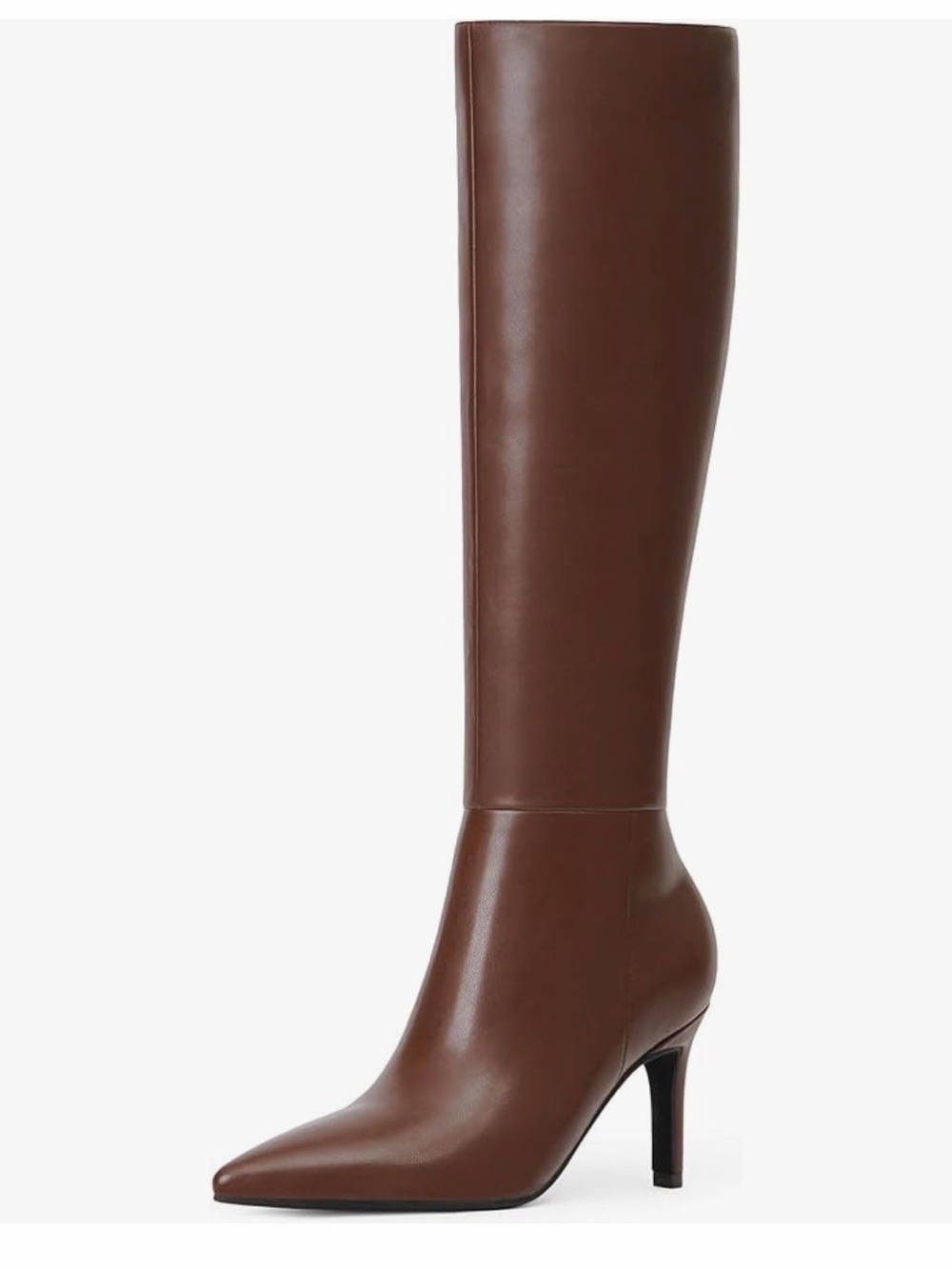 Brown Knee-High Pointed-Toe Heel Boots